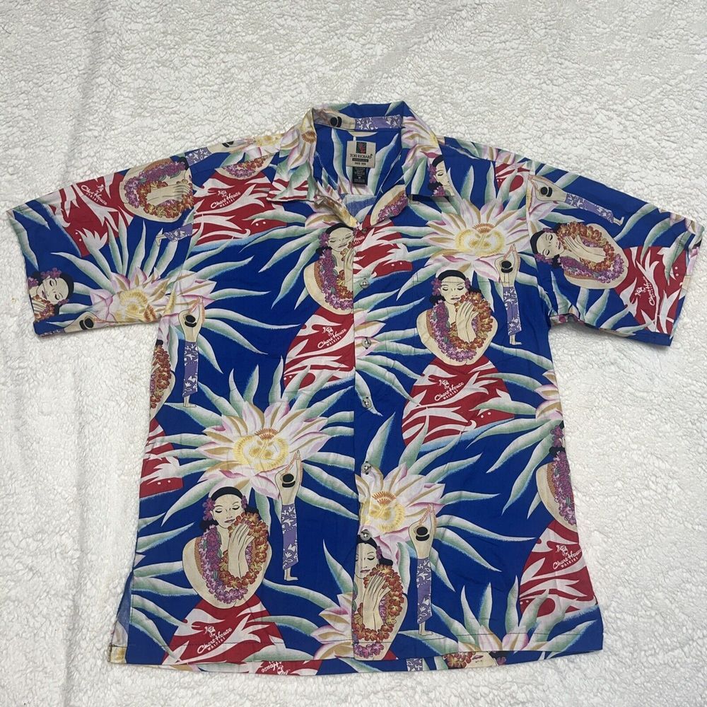 Tori Richard Hula Girl Chart House Waikiki Cotton Hawaiian Button Front Small